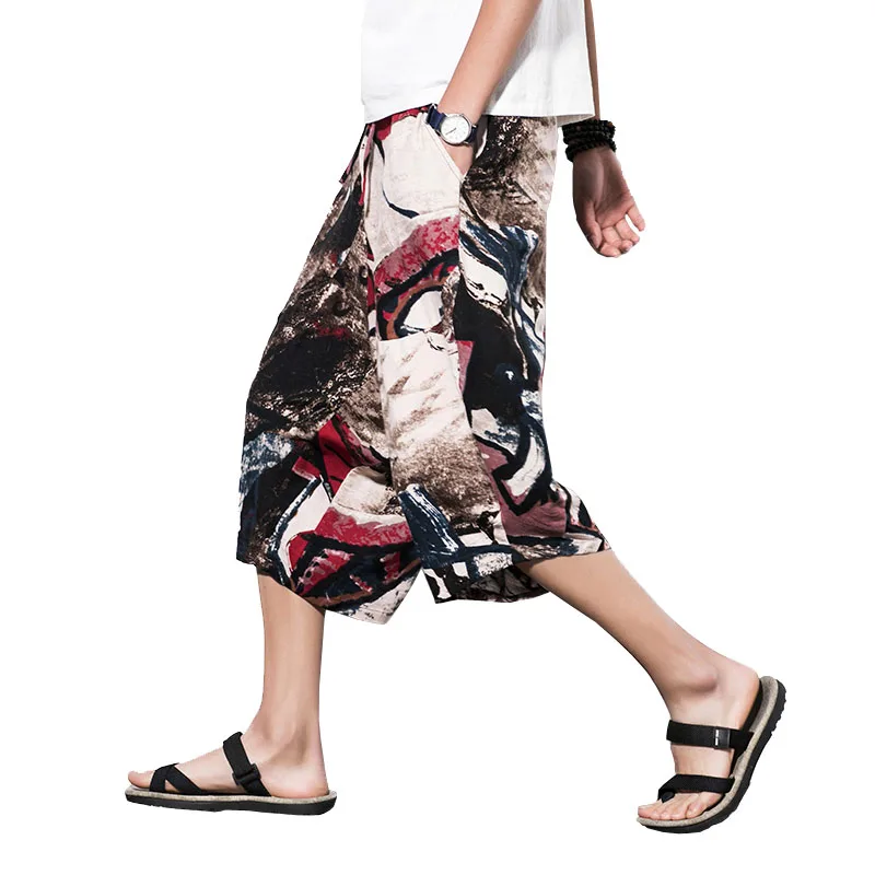 Летние Новые корейские модные свободные брюки с цветочным принтом для мужчин