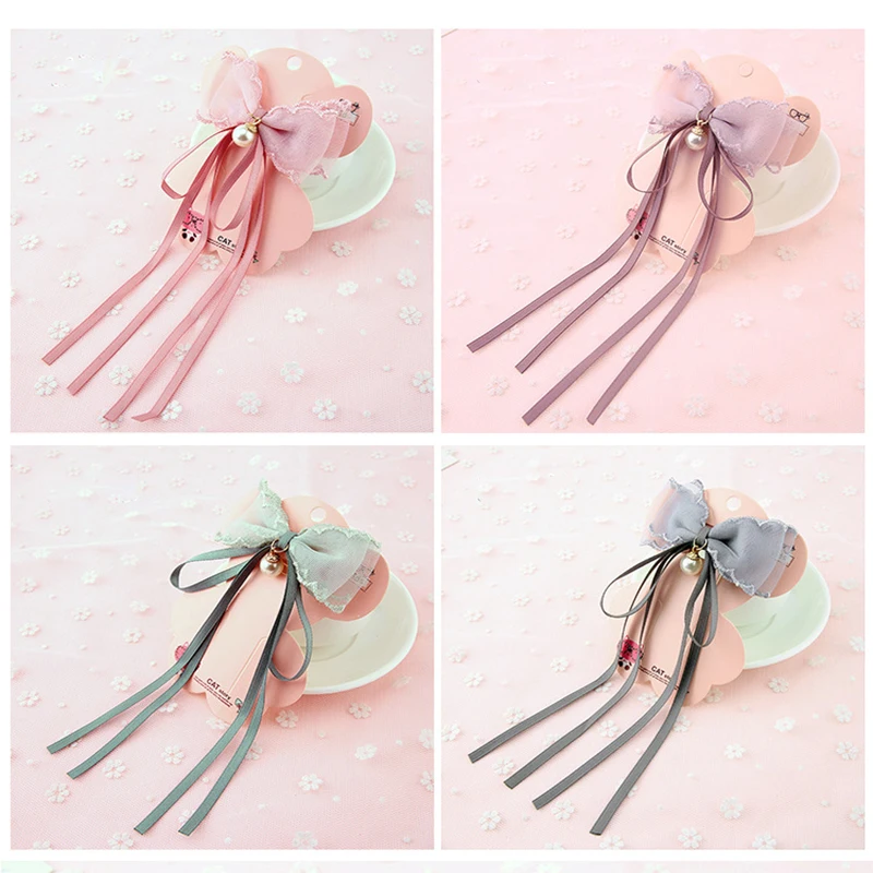 Princess Lace Hair Clips Pearl Hand made Hairpins For Girls Glitter Knot Bows Fashion Kids Head wear Accessories | Детская одежда и