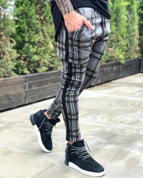 Новая Мода High Street мужские флисовые брюки с боковой молнией брюки спортивный костюм брюки красный серый зеленый M-XXXL - Цвет: Темно-серый