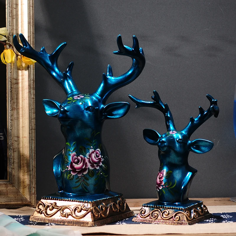 Синий серии Творческий Элегантный Ручная роспись Милу олень Лось голова фигурки