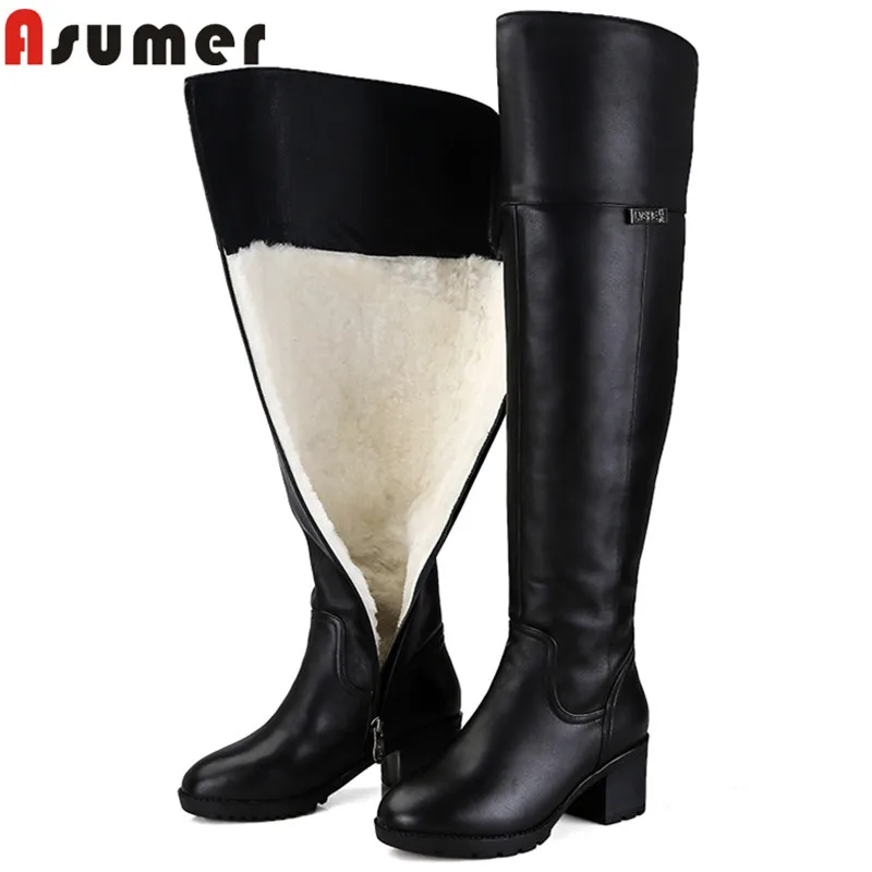 ASUMER/модные зимние теплые ботинки из овчины женские ботинки из pu искусственной кожи с круглым носком на молнии Сапоги выше колена на высоком каблуке
