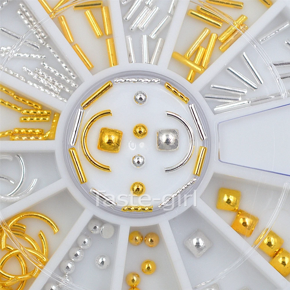 

Mixed design metal Nail Studs Gold Sliver 3D Nail Art Decorations Manicure tools Accessories in Wheel for DIY