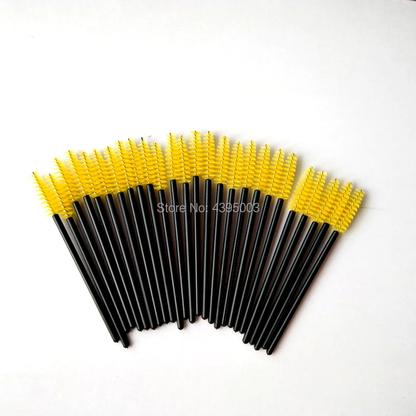 

New 500Pcs/Set Black Pole Yellow Head Disposable Eyelash Brush Mascara Wands Applicator Spoolers Eye Lashes Beauty Tools