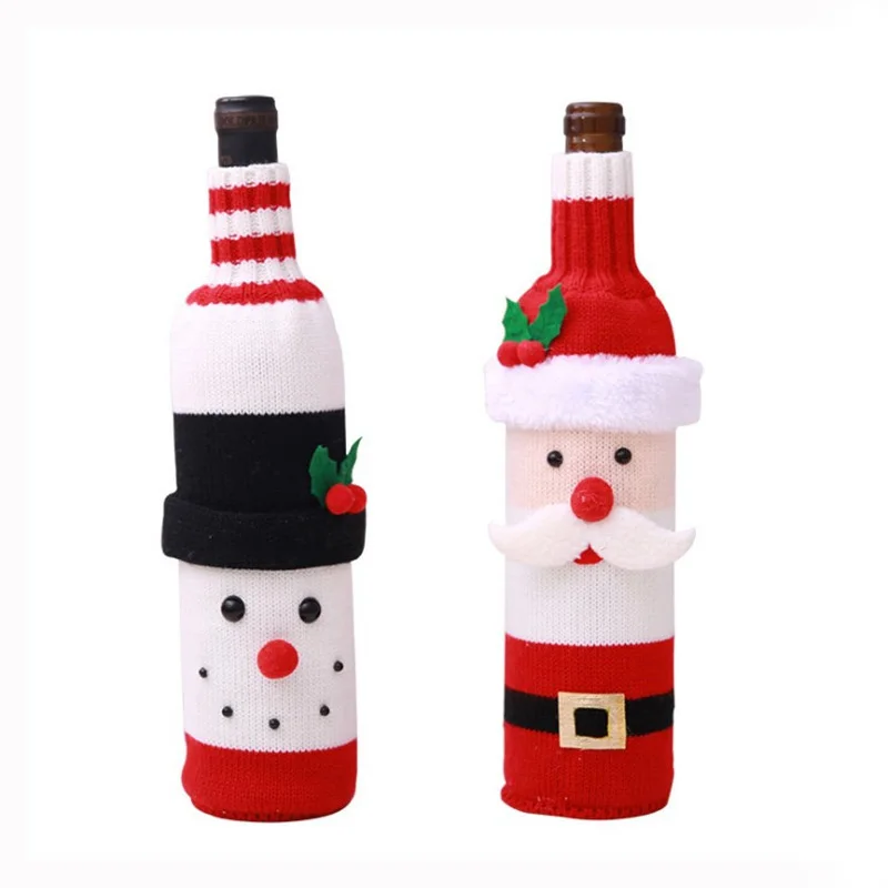 1 шт. рождественские украшения красное вино вязаная бутылка набор Санта Клаус