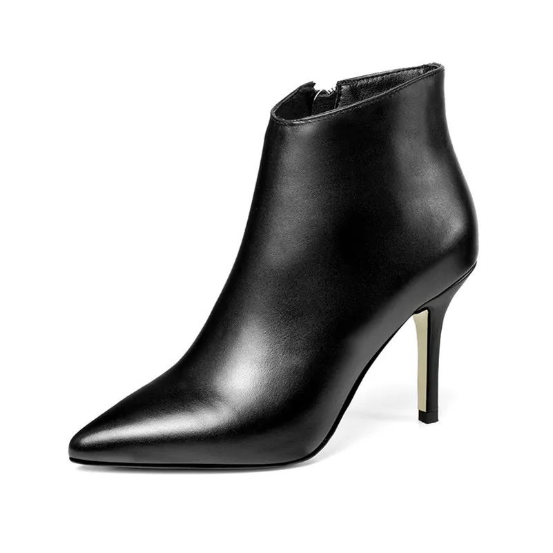 Black Synthetic Lini Meotina/осенние ботильоны из натуральной кожи женские полусапожки на молнии на тонком каблуке обувь из коровьей кожи на очень высоком каблуке женская зимняя обувь, размеры 34-39 - Цвет: Black Synthetic Lini