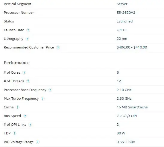 Intel Ксеон E5 2620 V2 SR1A6 Процессор 6 Core 2,1 ГГц 15M 80 Ватт