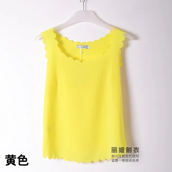 Женская футболка 2020 модная шифоновая свободная без рукавов с волнистым низом