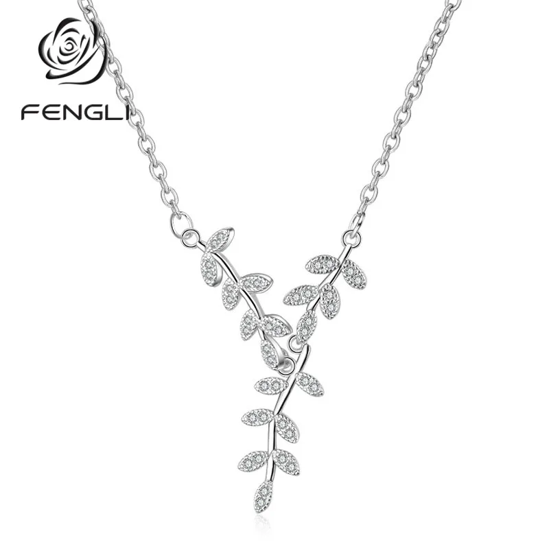 FENGLI 925 форма серебряного листа ожерелье для женщин простое с подвеской друга