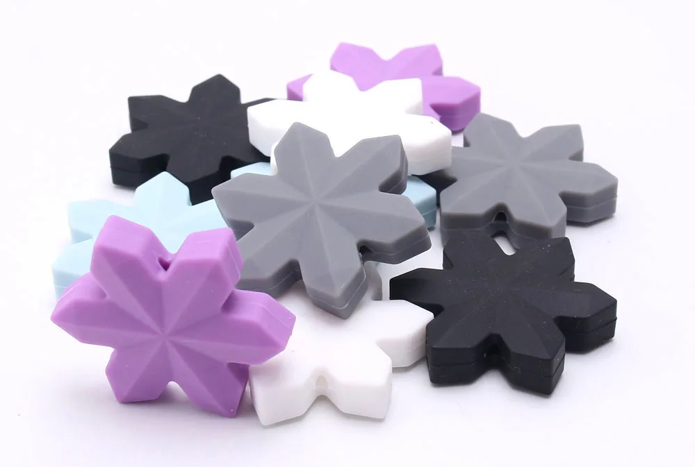 MHS.SUN Food Grade Snowflake Silicone Beads For Pacifier Chain Making Baby Teething Teether Chewable Beads 5PCS DIY Nursing Toy