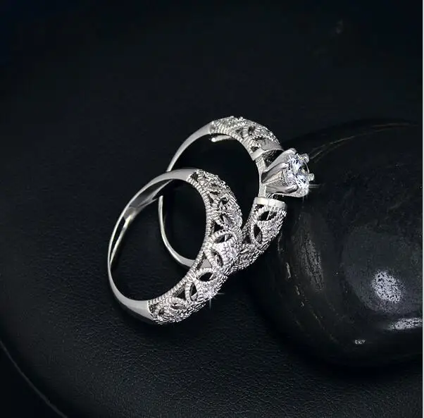 Хит продаж свадебные набор колец с кристаллами AAA + Класс круглая циркония