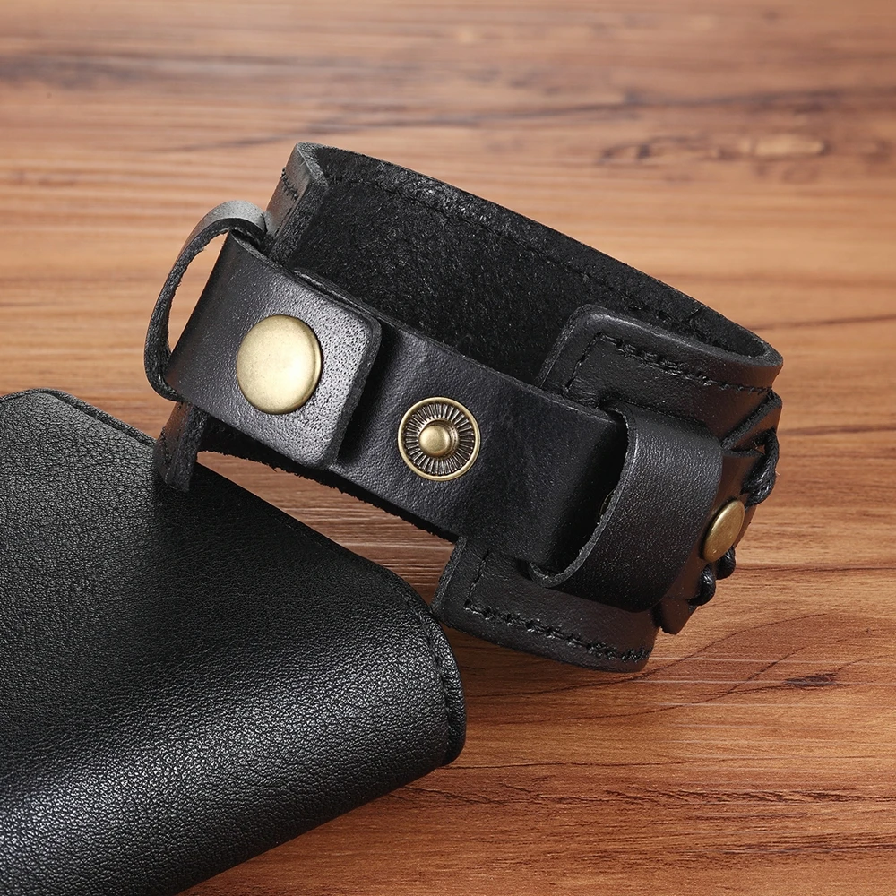 Браслет TYO из искусственной кожи с двойными застежками черный и коричневый 18-20 см