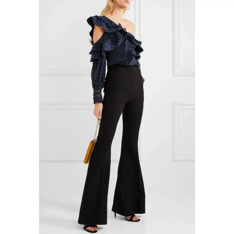 Подиумные Женские рубашки в горошек 2019 сексуальные шифоновые блузки с длинным