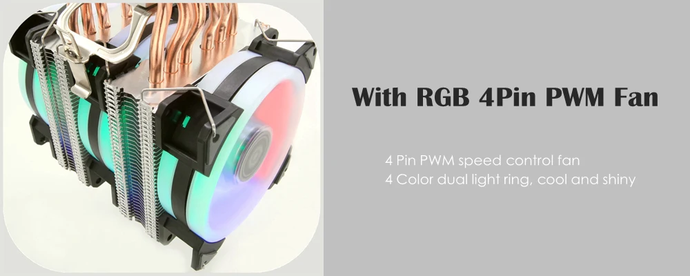 ALSEYE ST-90 6 тепловые трубки с RGB вентилятор 4pin ШИМ 90 мм Процессор вентилятор для компьютера LGA775/ 115x/1366