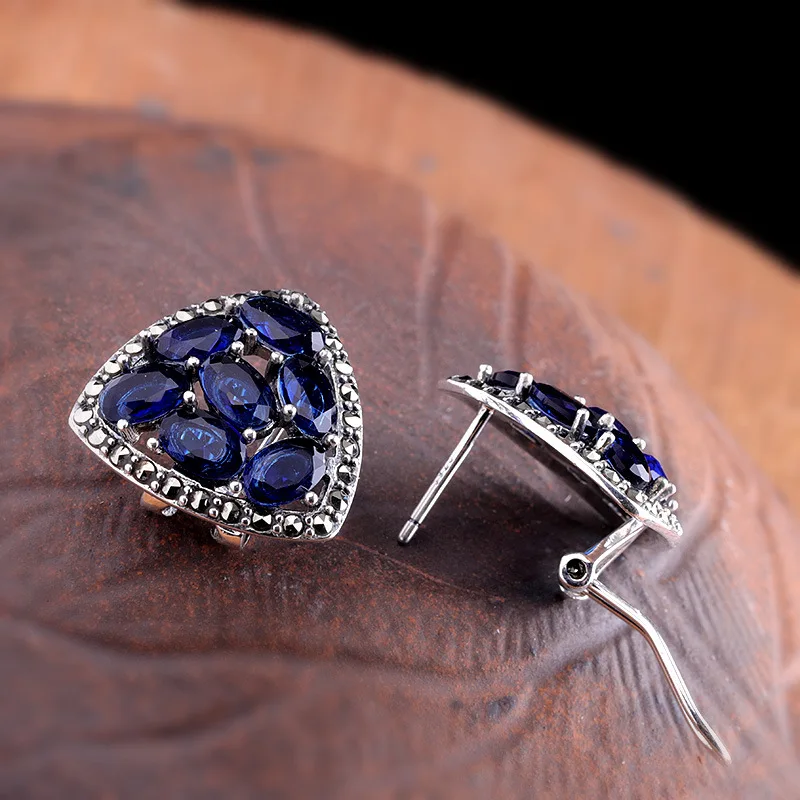 L&ampP 2019 New Handmade Real Gemstone Earrings For Lady Elegance Geometric element Garnet 925 Sterling-silver Luxury Fine Jewelry |