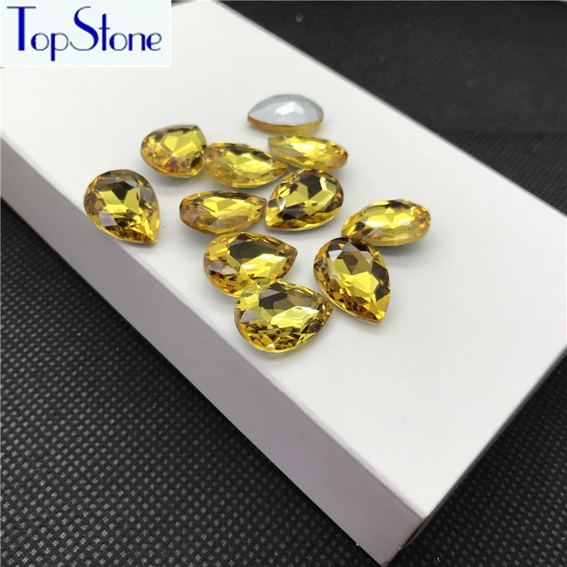 Топаз Желтый стеклянный кристалл в форме слезы остроконечные Стразы 5x8 6x10 8x13 10x14