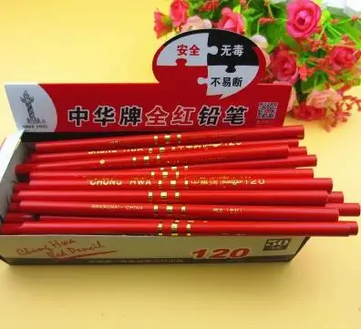 

50pcs full red pencils woodworking pencil Wax lead Not easy decoloring non-toxic free shipping