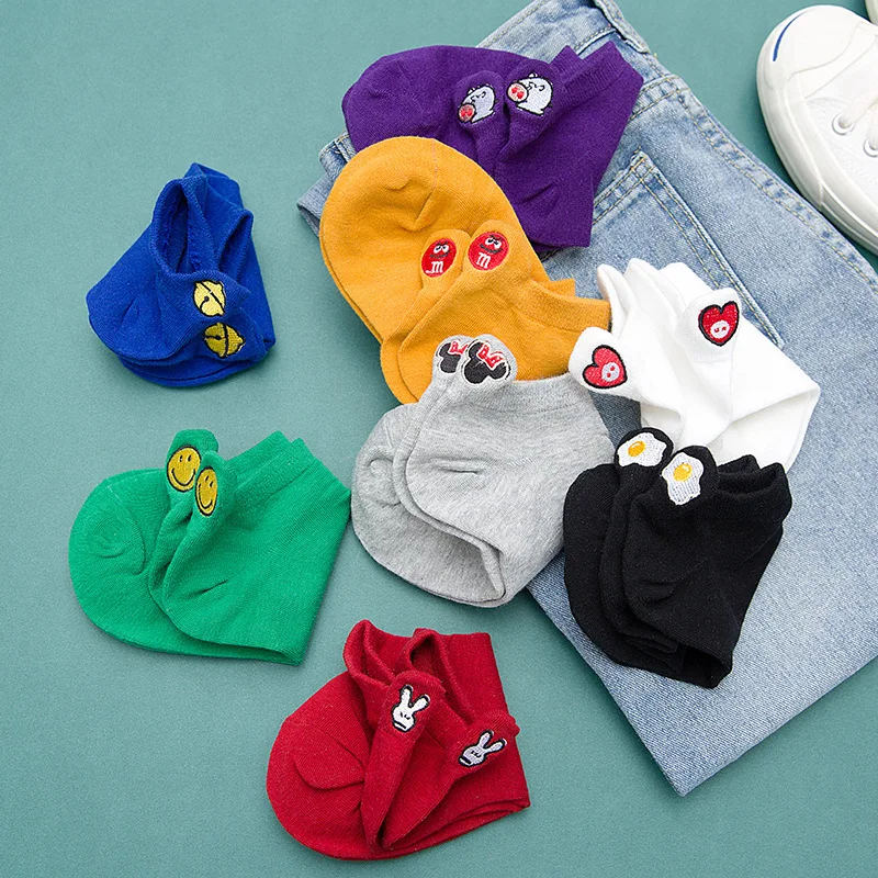 Kawaii/женские носки с вышитыми животными и сердечками модные забавные Женские