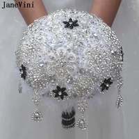 janevini luxury crystal bridal bouquets with feathers handmade white satin flowers bling full diamond wedding brooch accessories