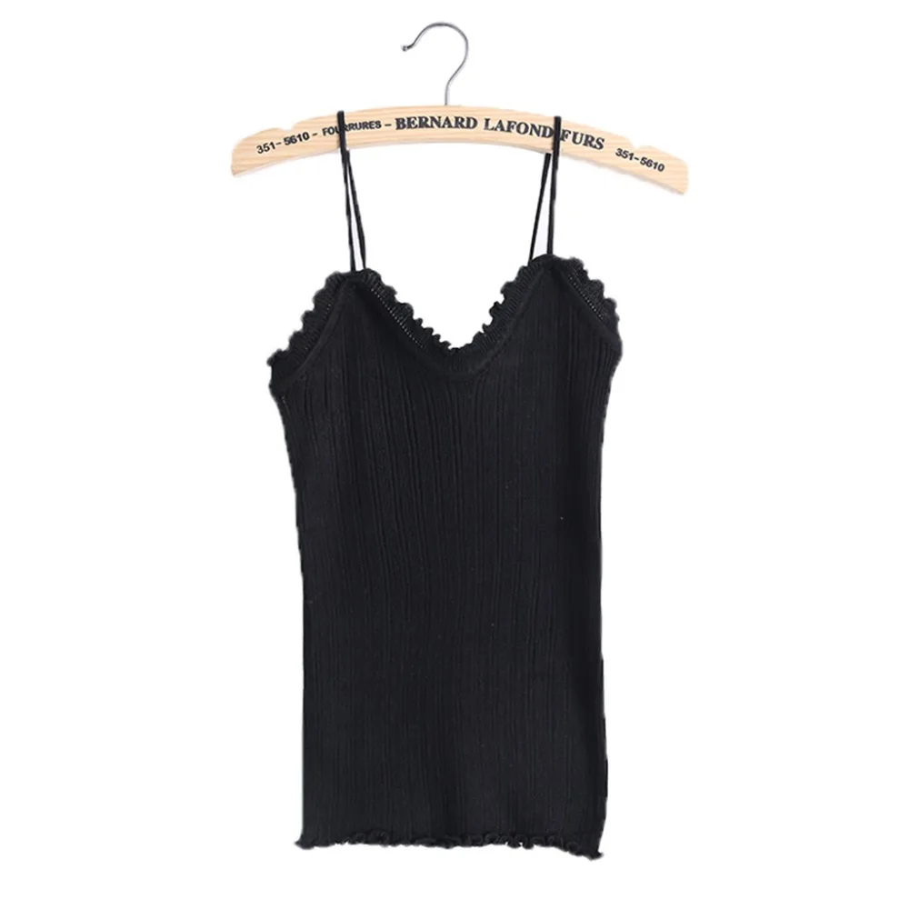 Сексуальная Женская спортивная летняя однотонная кружевная майка на бретельках