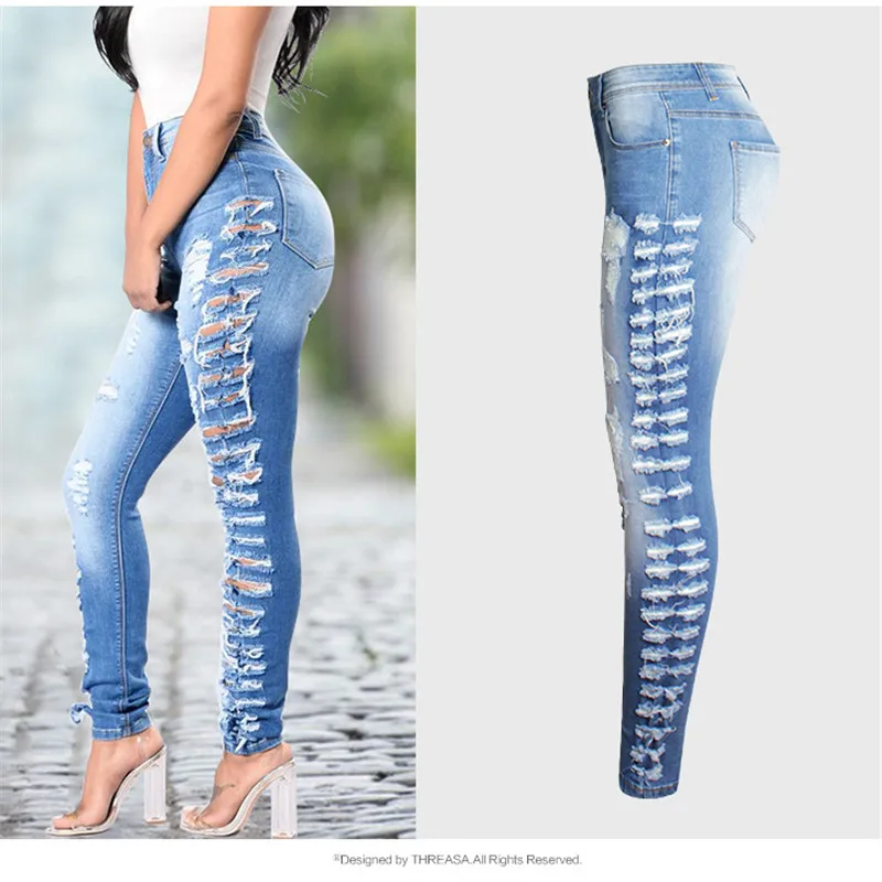 2018 Eyes Plus Size Vintage Ripped Jeans Woman Fashion Elasticity Boyfriend High Waist Hole | Женская одежда