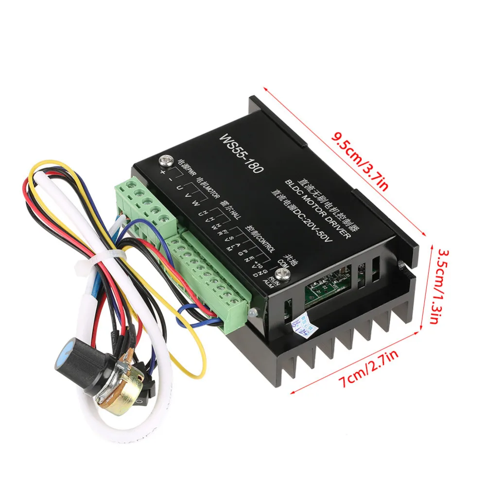 WS55-180 драйвер двигателя постоянного тока 20 V-с алюминиевой крышкой, 50В ЧПУ бесщеточный электродвигатель вращения шпинделя BLDC мотор драйвер контроллер