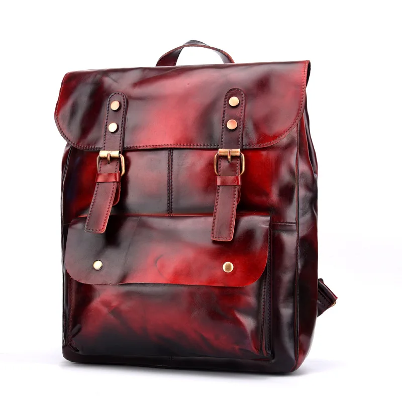 Genuine Leather Men Backpack Mochila Jovenes Cowhide Leather Laptop Backpack For Teenage School Bag Fashion Travel Backpack