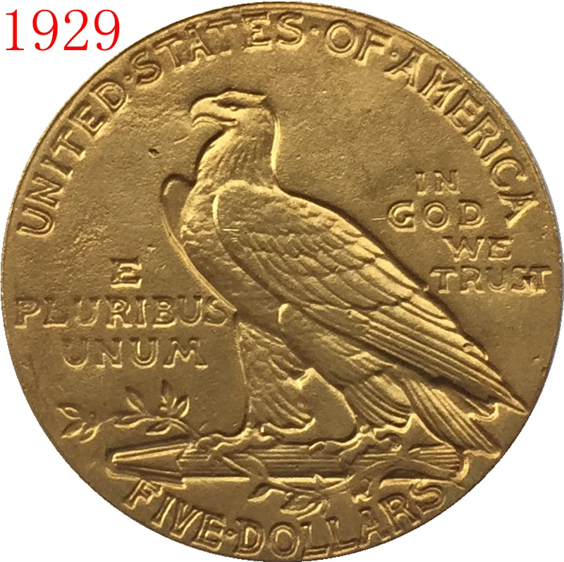 24-каратное позолоченное золото 1929 5 долларов копия индийской половины монеты
