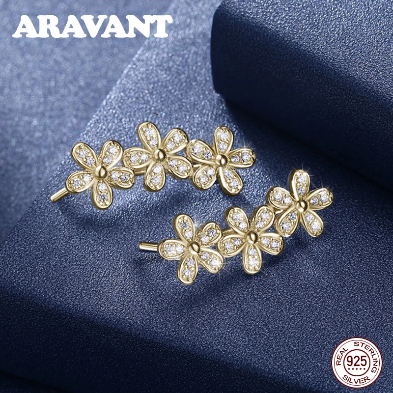 925 пробы серебро DAZZLING Daisies серьги гвоздики с цветочным украшением из прозрачным