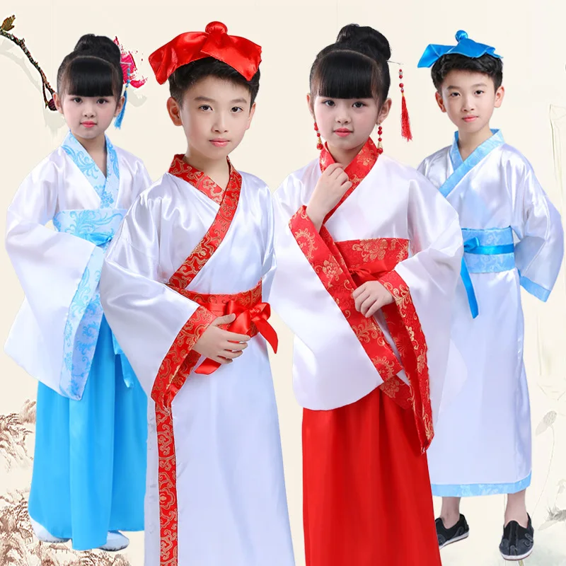 Детская одежда Hanfu для мальчиков и девочек костюмы учащихся Китайская