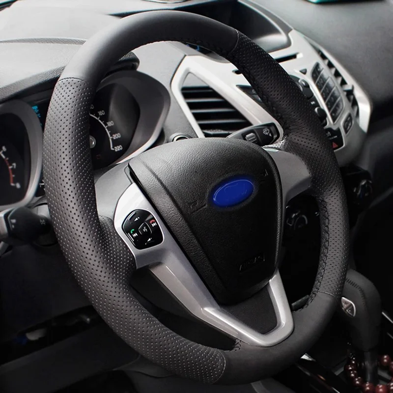 CARDAK черный чехол для рулевого колеса из искусственной кожи для Ford Fiesta 2008-2013 Ecosport 2013