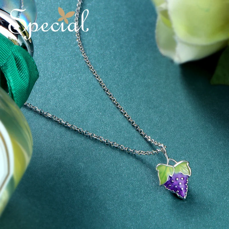 Special Brand Fashion 925 Sterling Silver Fruit Maxi Necklace Enamel Grape Necklaces &amp Pendants Jewelry Gifts for Women S1718N |
