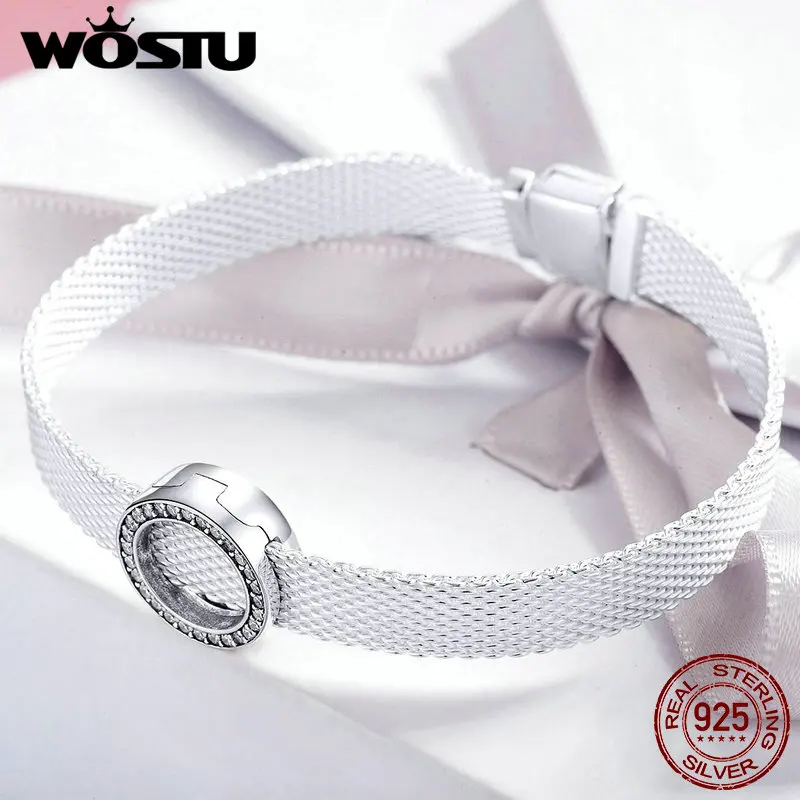 WOSTU Настоящее серебро 925 пробы круг очарование круглый CZ бисер Подходит