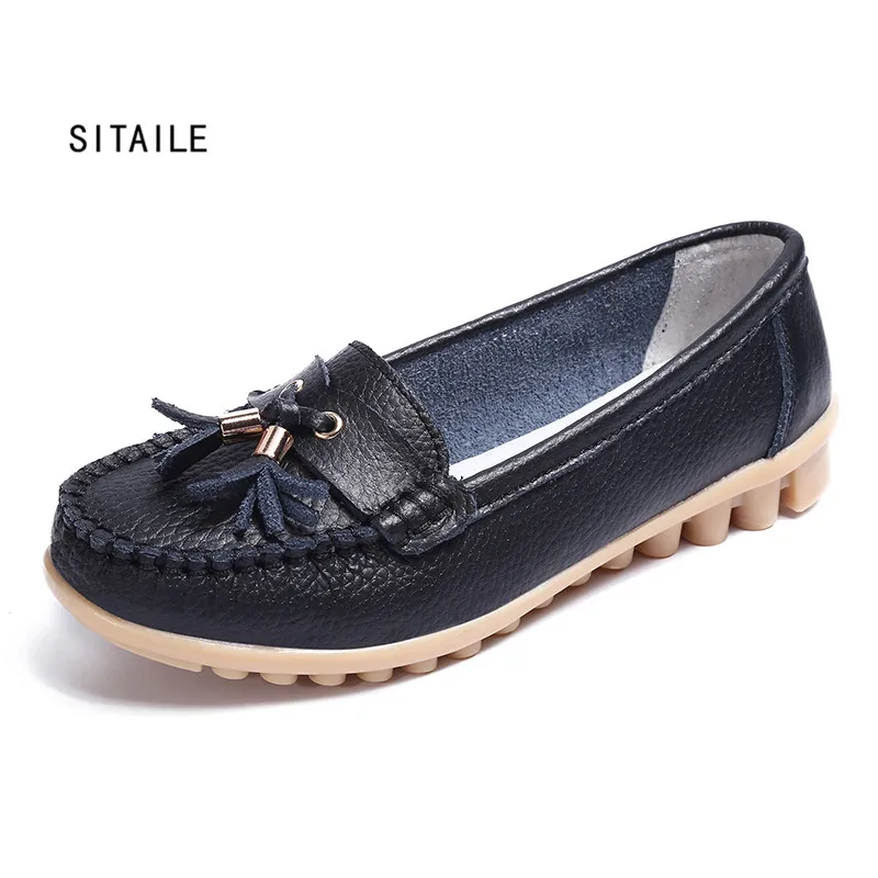SITAILE женская обувь кожаные женские Туфли без каблуков дышащие повседневные