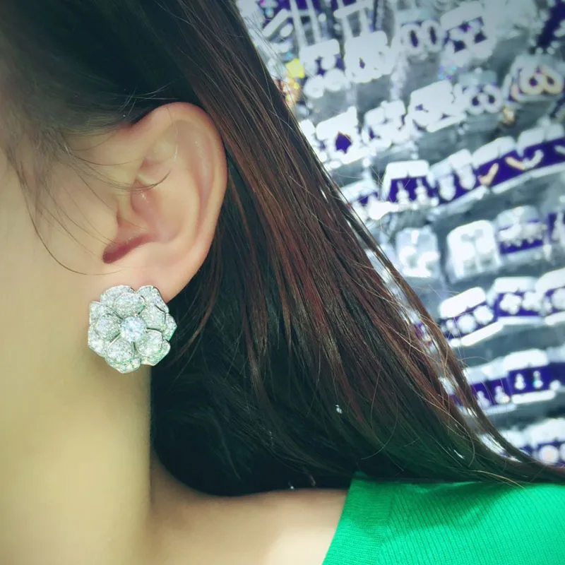 Серьги гвоздики с фианитами в европейском и американском стиле|flower stud earrings|stud