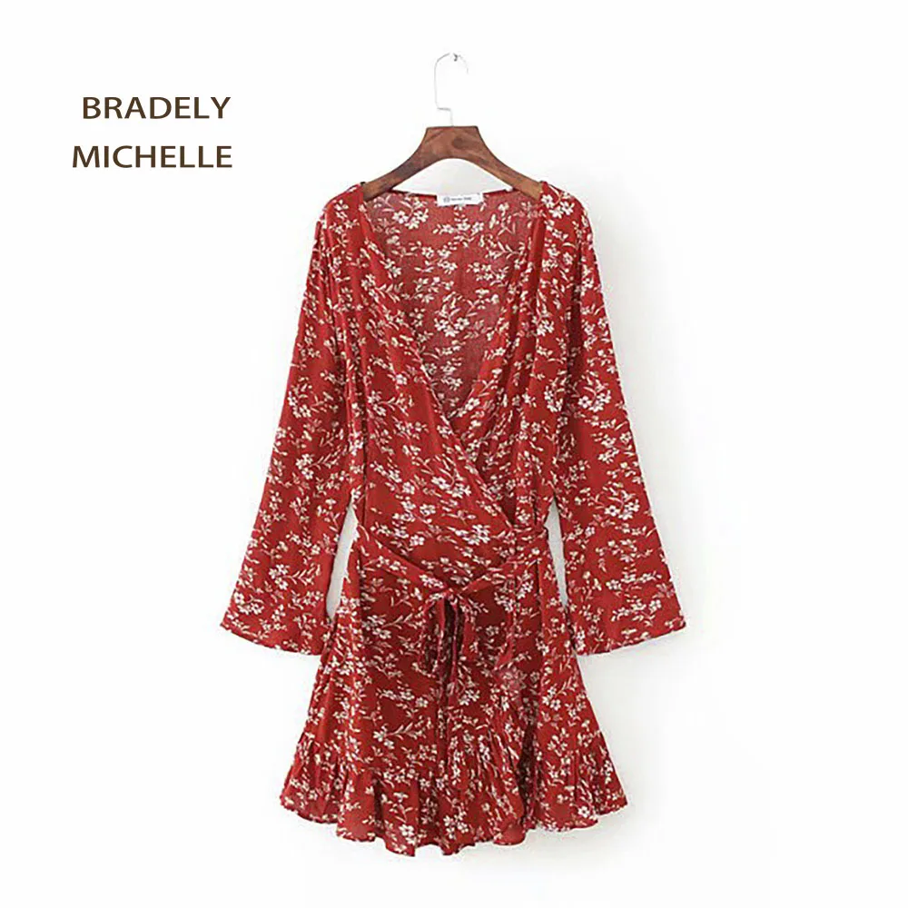 BRADELY MICHELLE 2018 модное женское летнее Мини Платье с принтом Винтажное длинным