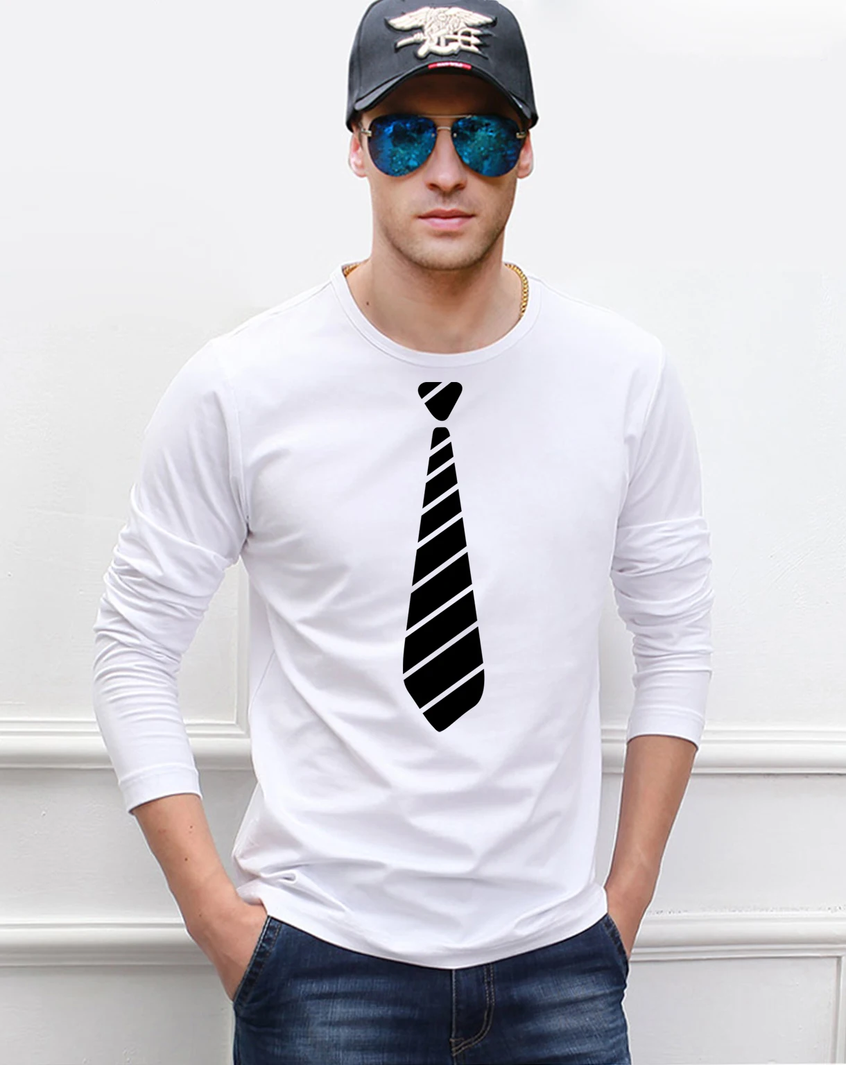 Мужская футболка с длинным рукавом Повседневная в стиле хип хоп из 100% хлопка