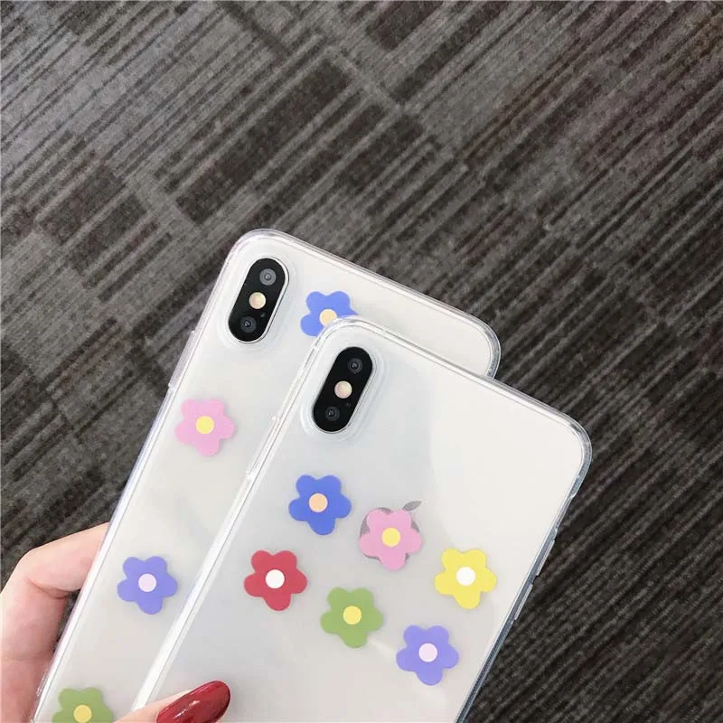 JIBAN Ins Lovely Flowers Phone Case for Iphone X XR XSMAX 6 6s 6plus 7plus 8 Transparent Soft Cartoon Back Cover |