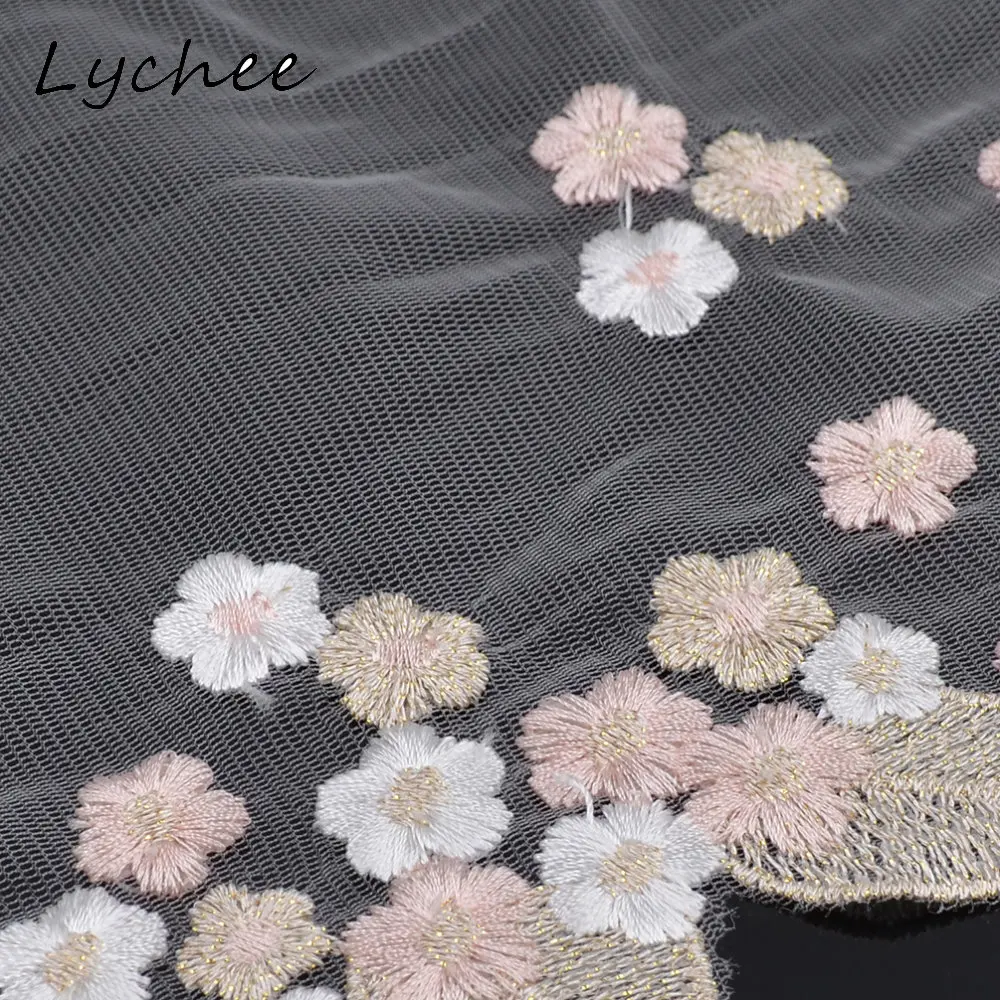 Кружевная ткань Lychee для женщин 1 ярд с цветочной вышивкой и листьями свадебного