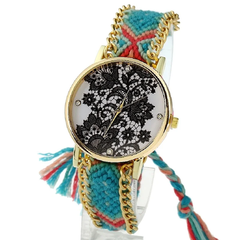 Женские часы Gnova с платиновым циферблатом этнические черные наручные в стиле