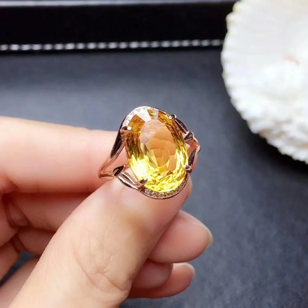 

shilovem 925 sterling silver Piezoelectric citrine Rings fine Jewelry trendy wedding bands open 10*14mm new plant mj1014089agj