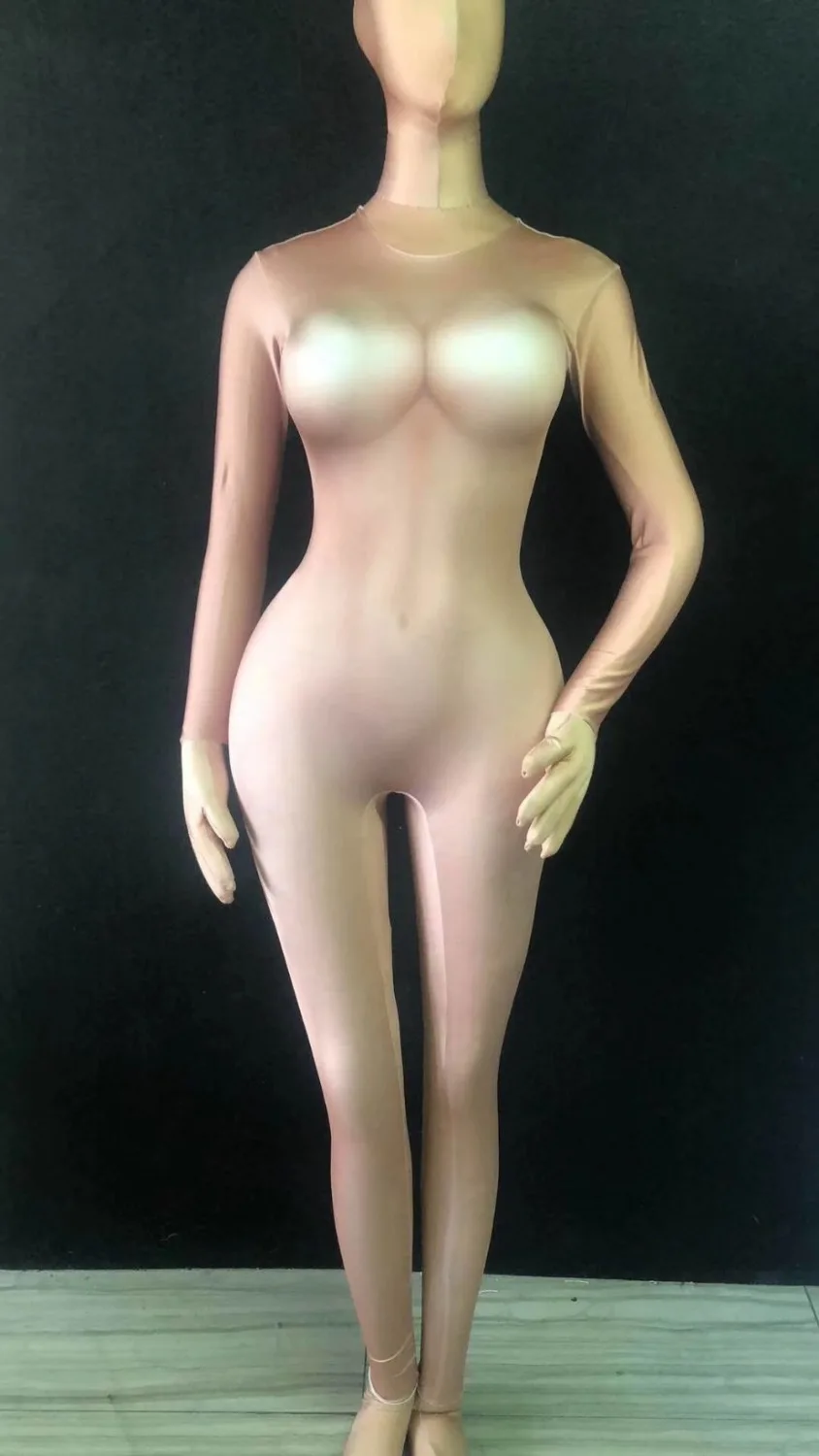 Модный пикантный комбинезон телесного цвета леггинсы с принтом Женский костюм
