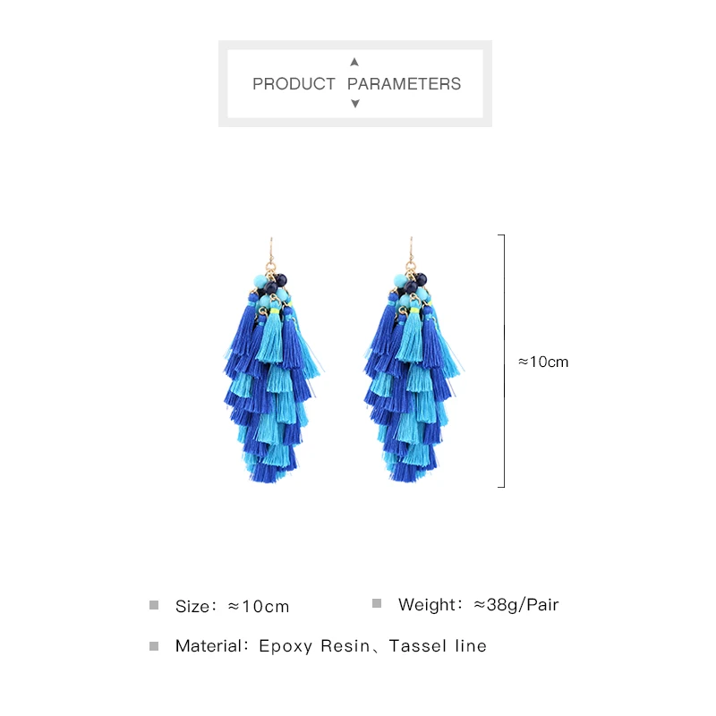 Boho Blue Beads Layered Fringe Tassel Earrings Brincos New Fashion Women Chunky Big Statement Ethnic Jewelry | Украшения и