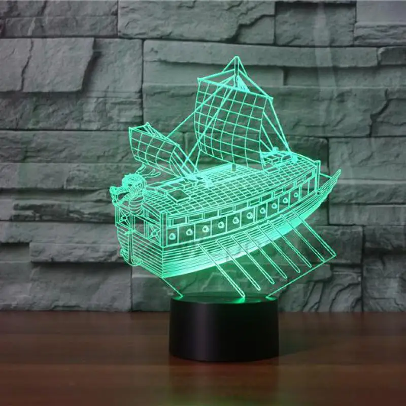 Парусная лодка 3d ночник Led 7 цветов меняющая настольная лампа usbsithroom Огни Новинка