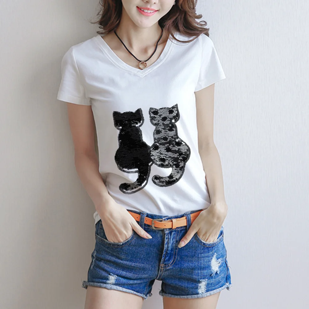 1 шт. двусторонняя нашивка с блестками в форме кошки|Заплатки| |