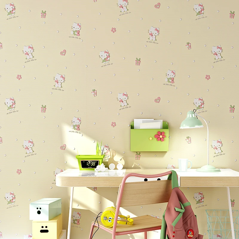 Мультфильм 3D hello kitty бежевый синий розовый желтый детская спальня гостиная домашний декор обои рулон