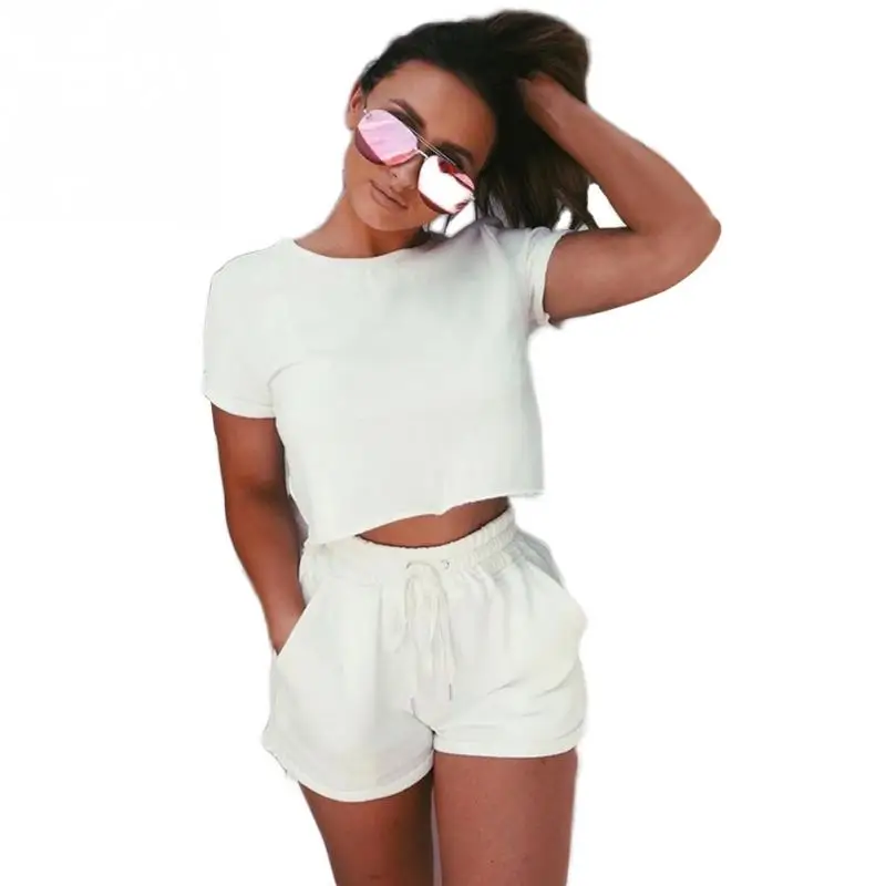 2 шт. Женская Повседневная набор Playsuit Excecise летние свободные укороченный топ