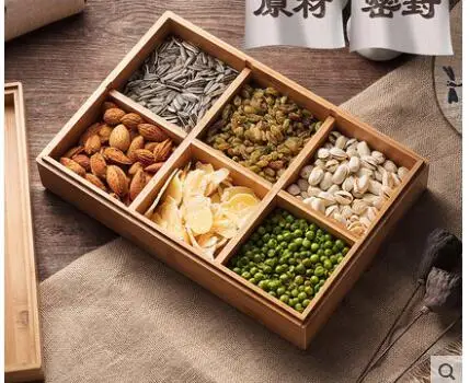 

Коробка для конфет в японском стиле, 6 бамбуковая фруктовая чашка, креативная, с крышкой, лоток для закусок, сушеных фруктов