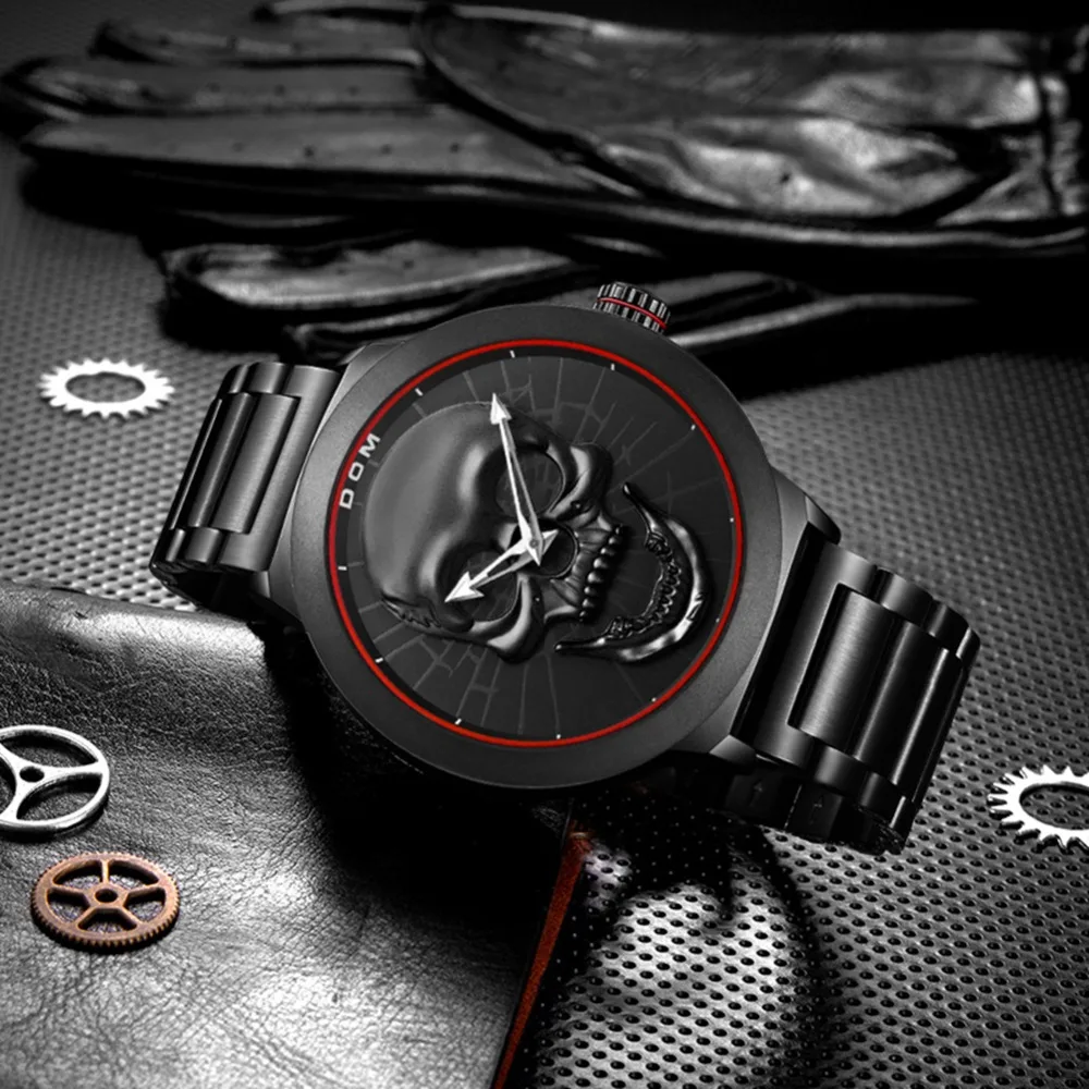 DOM личности череп мужские часы водонепроницаемые спортивные кварцевые наручные