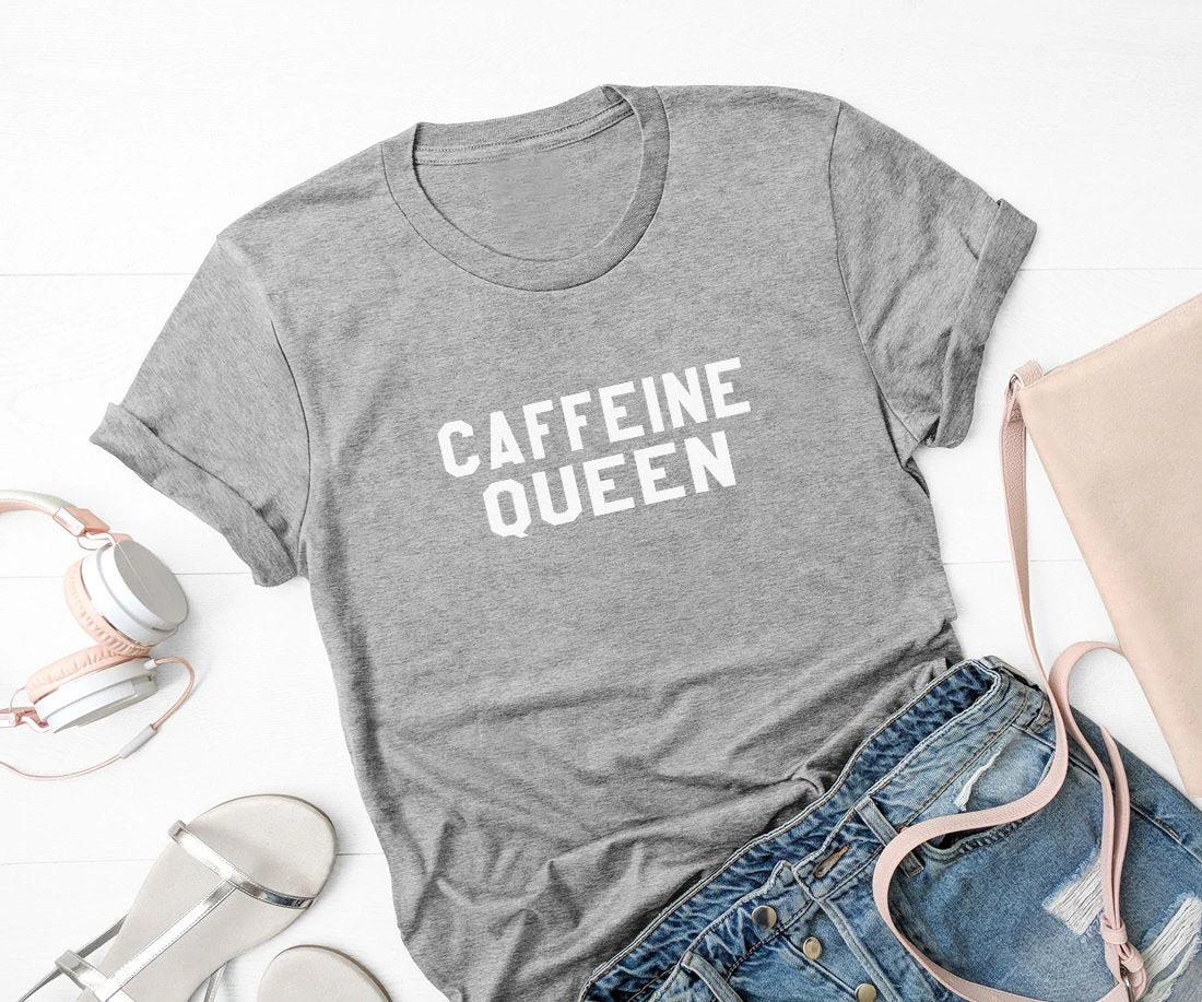 Caffeine queen забавная футболка tumblr sayings новинка подарок Женская графическая художественная безрукавка рубашки для подростков кофейные футболки для влюбленных футболки топы