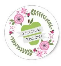 

1.5inch Third Grade Teacher Floral Wreath Green Apple Classic Round Sticker